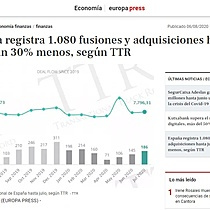 Espaa registra 1.080 fusiones y adquisiciones hasta julio, un 30% menos, segn TTR